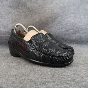 Waldlaufer Shoes Womens 8.5 Wedge Loafer Slip On Leather Comfort Black Classic
